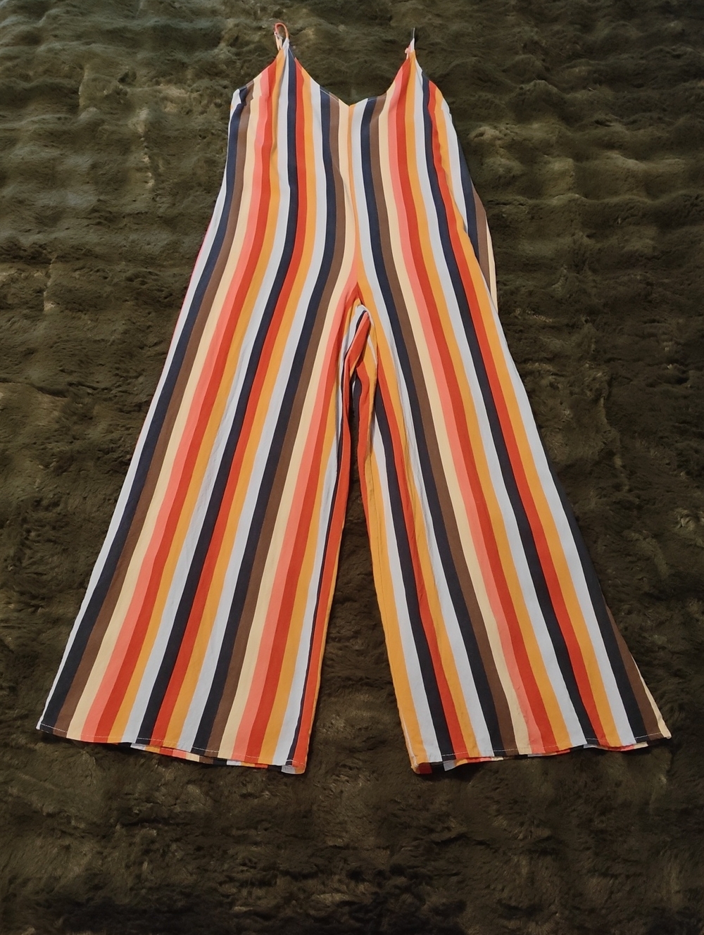 one clothing Multicolor Vertical Stripe Wide-Leg Jumpsuit
